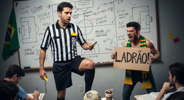 Imagem de um árbitro em sala de aula, exemplificando a dupla função exercida pelos mesmos.